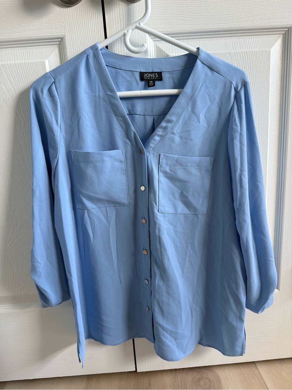 Jones Women’s Business Casual Blouse Blue Button Up